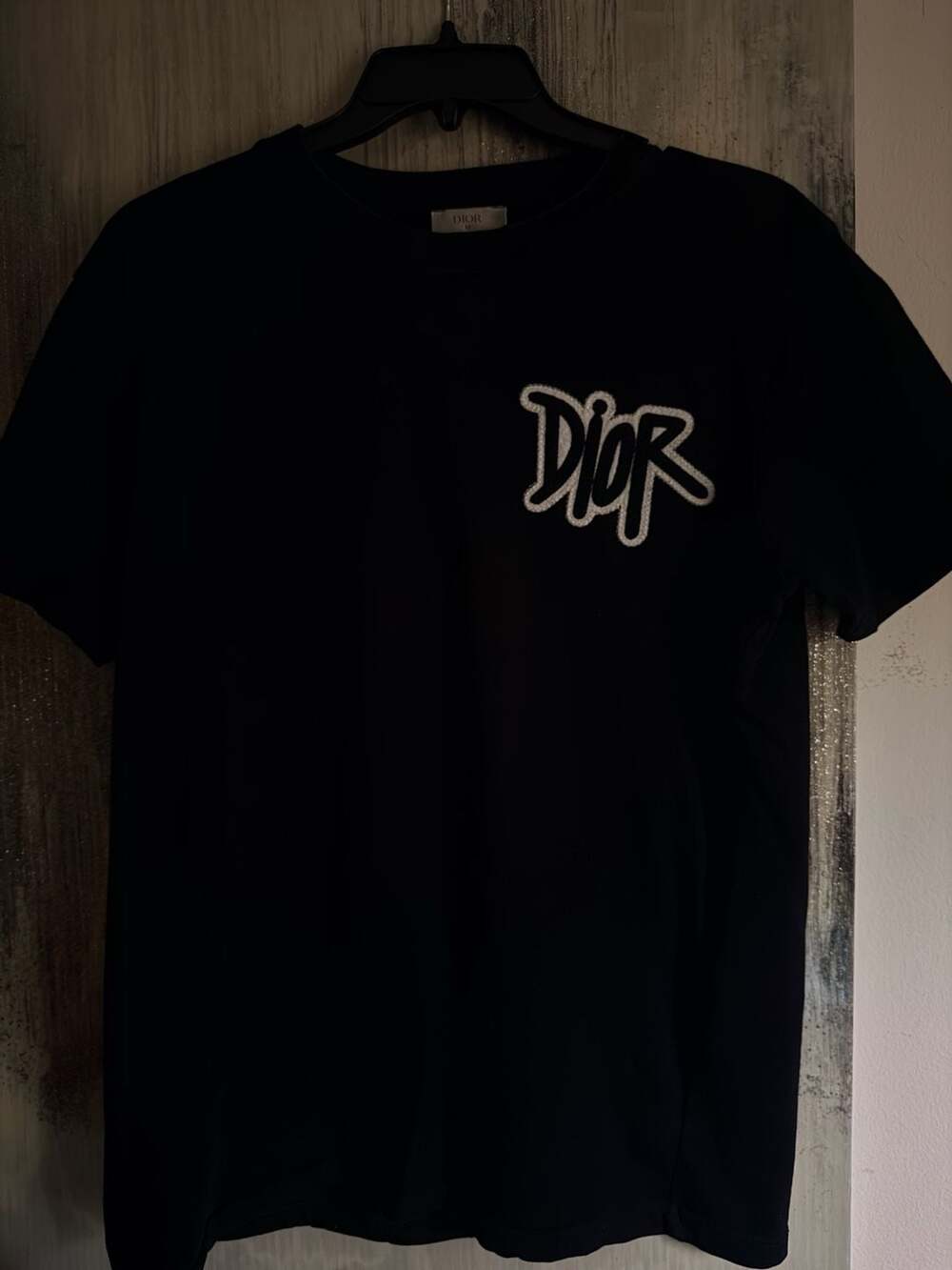 Christian Dior Black Embroidered Graffiti Logo Short Sleeve T-Shirt Size M
